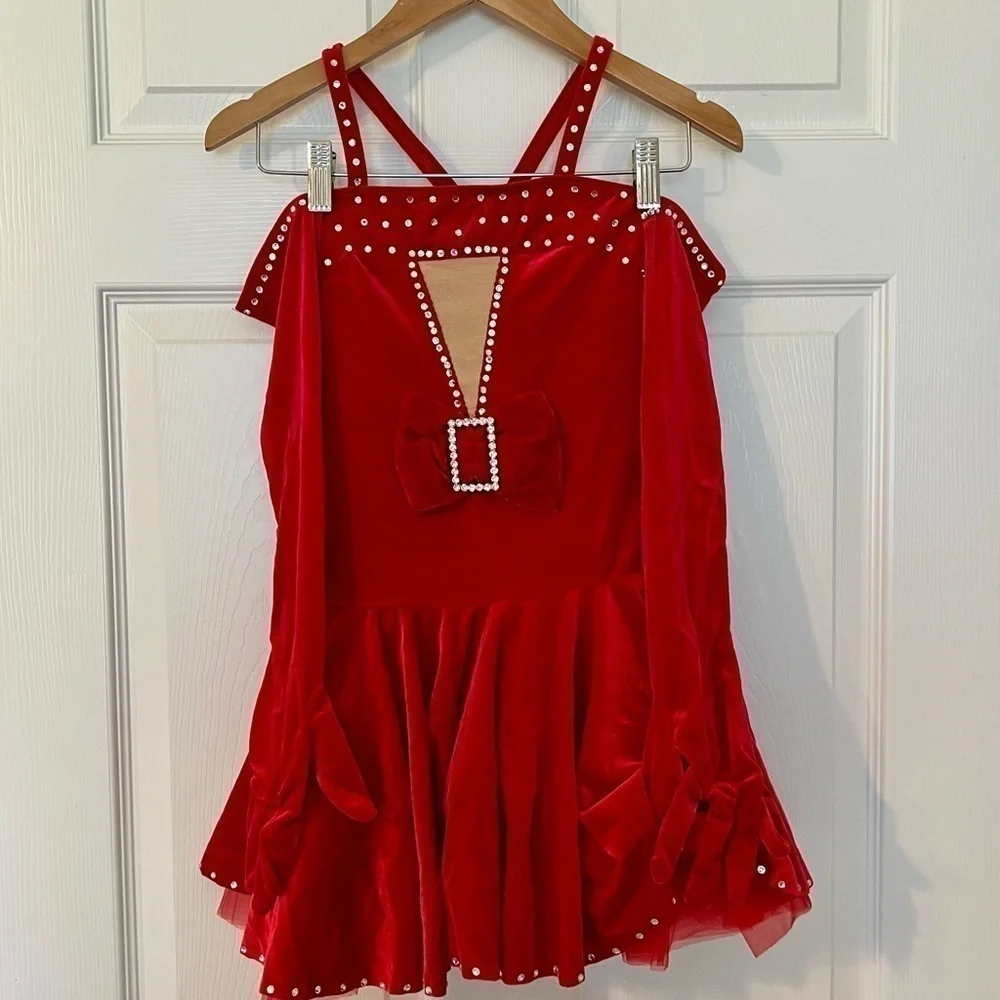 Art Stone Dance Competition Solo Costume Red Velvet Swarovski Crystals Jazz Tap
